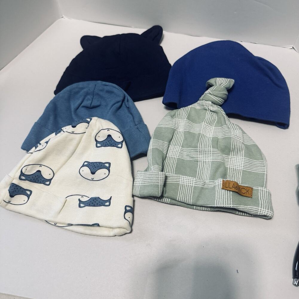 Lot Of 5 Baby Boy Hats Cap Gerber Lila & Jack 0-6 Month Newborn Layette